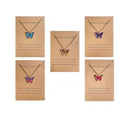 MEENAZ Set Of 5 Gold-Plated Butterfly Shaped Pendant With Chain image 3