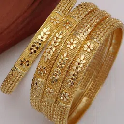 niva fashion Set Of 4 Gold-Plated Brass Artificial Stones Meenakari Bangles-picture-12