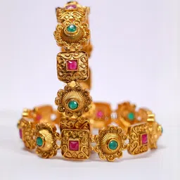 POSHIFY Women Pack Of 2 Gold-Plated Artificial Stones Brass Bangles-picture-23