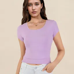 DressBerry Round Neck Solid Crop Top-image-75