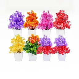 Dekorly Pink & Red 10 Pieces Artificial Flowers & Plants With Pot image 1