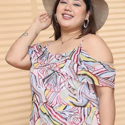 theRebelinme Women Plus Size Shoulder Straps Asymmetric Hem Printed A-Line Maxi Dress image 2