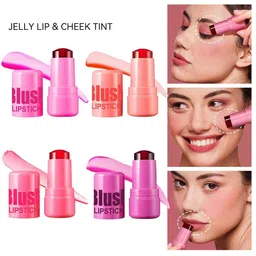 FAVON Set Of 2 Jelly Blush Lipstick Stick For Cheek Tints - 10 g Each - Peach & Dark Pink image 2