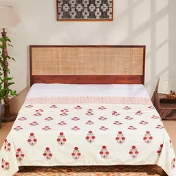 Fabindia Nazm White & Red Floral Printed Mild Winter Cotton Dohar-picture-19