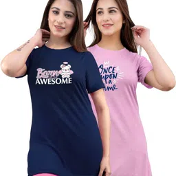 AMAHA FASHIONS Pack Of 2 Printed Round Neck Lounge Tshirts-picture-26