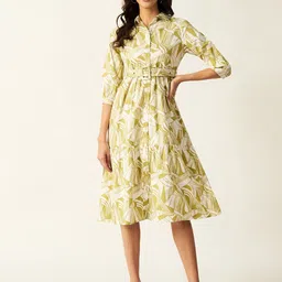 House of Sal Women Floral Printed A-Line Midi Dress-image-10