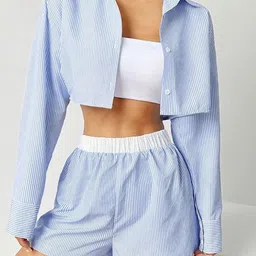 LULU & SKY Striped Shirt Collar Shirt With Shorts Co-Ords image 2