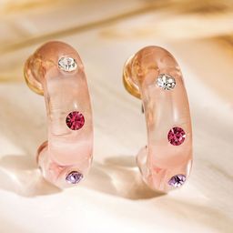 Rubans 18K Gold Plated Artificial Stones Studded Contemporary Shaped Half Hoop Earrings-picture-42