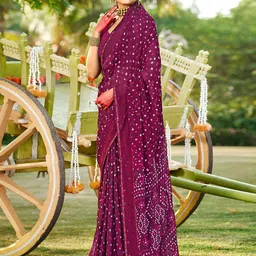 Mitera Bandhani Mirror Work Patola Saree-image-0