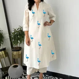 KRITVA FASHION Ethnic Motifs Embroidered Thread Work Pure Cotton Kurta With Palazzos-picture-16