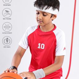 Pine Active Skin Friendly & Breathable Raglan Sleeves Sports Tee Numeric 10 Print - Red White-picture-22