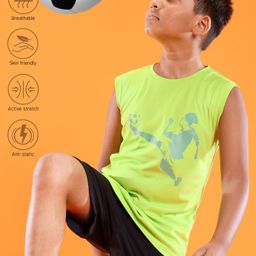 Pine Active Skin Friendly & Breathable Sleeveless T-Shirt Football Print - Green-picture-4