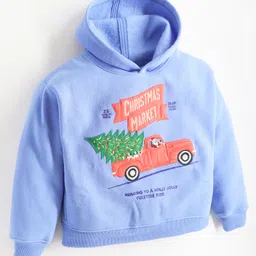 Cherry Crumble By Nitt Hyman Christmas Theme Full Sleeves Santa Driving The Car Patch Detail Hoodie - Blue-picture-19