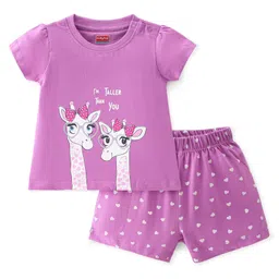 Babyhug Single Jersey Knit Half Sleeves Night Suit Giraffe Printed - Lavender-picture-12