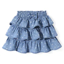 Babyhug Mid Thigh  Denim Layered Skirt Bow Detailing & Heart Print with Stretch  - Blue-picture-27