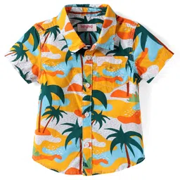 Babyhug Cotton Woven Half Sleeves Shirt with Beach Theme Print - Yellow & Orange-picture-21