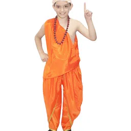 Kaku Fancy Dresses Full Sleeves Solid Chanakya Costume Set - Orange-picture-16