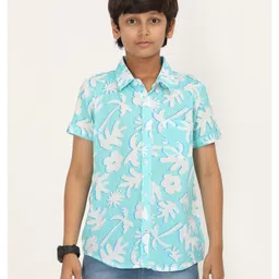Zion Cotton Half Sleeves Tropical Theme Printed Shirt - Aqua Blue-picture-24