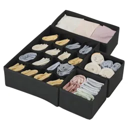 House of Quirk Fabric Utensils Storage Box Set Of 4 Closet Dresser Drawer Organizer Cube Basket Bins Bras - Black-picture-21