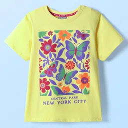 Pine Kids Cotton Knit Half Sleeves T-Shirt with Floral Print - Yellow-picture-11