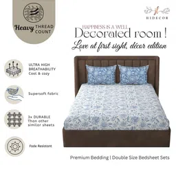HIDECOR Super soft glace cotton printed Double bedsheet with 2 pillow cover image 2