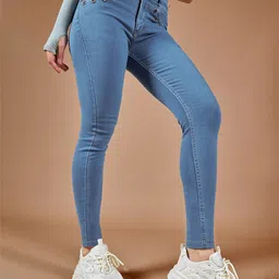 DOLCE CRUDO Women Skinny Fit High-Rise Light Fade Stretchable Jeans-image-19
