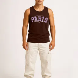 VEIRDO Typography Printed Pure Cotton Oversized Basic InnerVest image 5