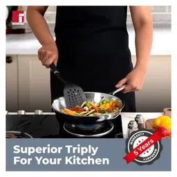 Bergner Argent TriPly 20 cm Frypan/Steel Pan, Scratch Resistant, For Spice Tempering/Seasoning, Stay Cool Long Handle, Mirror Finish, Easy to Clean, Induction & Gas Stove Ready, 5-Year Warranty image 2