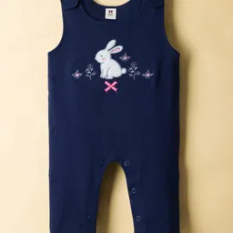 ToffyHouse Knit Full Sleeves T-Shirt & Dungaree Style Romper With Animal Print & Embroidery - Navy Blue & White image 2