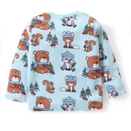 Babyhug Cotton Knit Full Sleeves T-Shirt & Dungaree Set with Bear Print - Red & Blue image 3