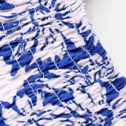 Babyhug Cotton Knit Half Puffed Sleeves Top with Floral Print & Smocking - Blue image 3