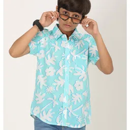 Zion Cotton Half Sleeves Tropical Theme Printed Shirt - Aqua Blue image 4