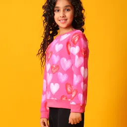 Anthrilo Fleece Knit Full Sleeves Hearts Printed Light Winter Sweatshirt - Pink image 4