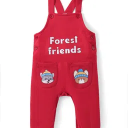 Babyhug Cotton Knit Full Sleeves T-Shirt & Dungaree Set with Bear Print - Red & Blue image 4