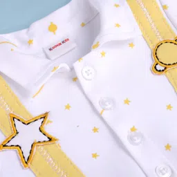 Kookie Kids Interlock Knit Full Sleeves Star Printed Romper With Bow Applique - Yellow image 4