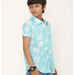 Zion Cotton Half Sleeves Tropical Theme Printed Shirt - Aqua Blue image 5