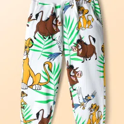 Babyhug Disney Terry Knit Track Pants with The Lion King Graphic Pack of 2 - White & Green image 4