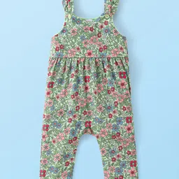 Babyhug Cotton Jerssey Knit Dungaree with Full Sleeves Inner Tee Floral Print - Off White image 5