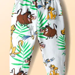 Babyhug Disney Terry Knit Track Pants with The Lion King Graphic Pack of 2 - White & Green image 5