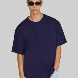 Mast & Harbour Navy Blue Drop-Shoulder Sleeves Anti Odour Pure Cotton Oversized Tshirt-picture-15