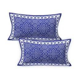 DGSM CRAFT Blue Geometric 144 TC Single Bedsheet with 1 Pillow Covers image 2