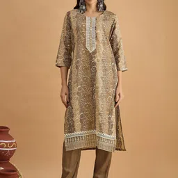 Anouk Women Floral Printed Regular Thread Work Pure Cotton Kurta with Trousers & With Dupatta image 4