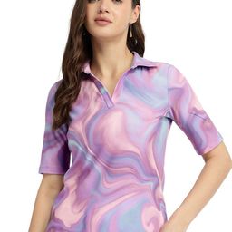 FableStreet Women Abstract Printed Polo Collar T-shirt-picture-33