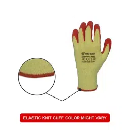 PRO GRIP By ROCKSAFE Safety Hand Gloves 10 Gauge Polycotton Crinkle Latex Palm Coating Seamless Liner Red & Yellow Free Size (Pack of 120 Pairs) image 3