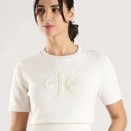 Calvin Klein Jeans Women Logo Embroidered Round Neck Pullover Crop Sweatshirt-image-12