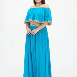 Virgio Women Plus Size Solid Maxi Flared Skirts With Lace-image-79