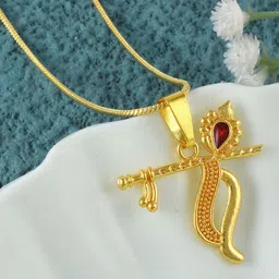 ADMIER Unisex Gold-Plated Stone Studded God Shri Krishna Pendant with Chain-picture-29