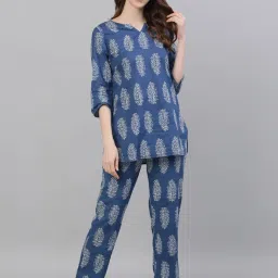 Jaipur Kurti Printed Loungewear - Blue-picture-16