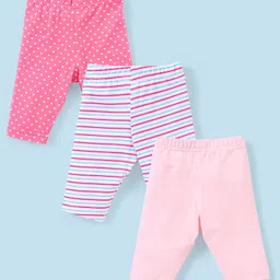 Babyhug Cotton Lycra Three Fourth Length Leggings Stripes & Heart Print Pack of 3- Pink & Blue-picture-18