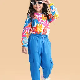 Ollington St. Cotton Knit Full Sleeves Tropical Printed Sweatshirt & Joggers Winter Wear Set - Blue-picture-13